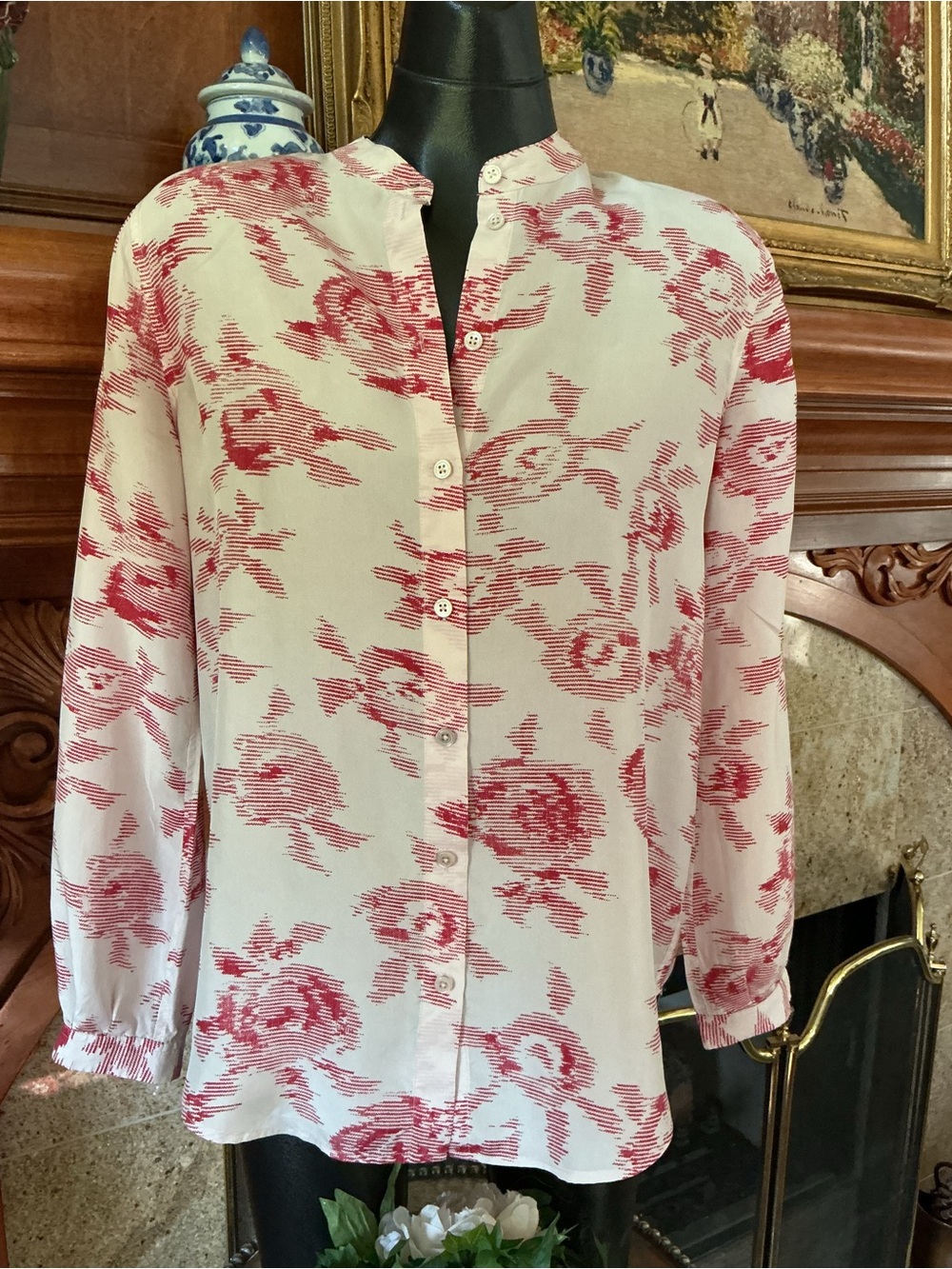 Equipment Red Floral Printed 100% Silk Blouse S